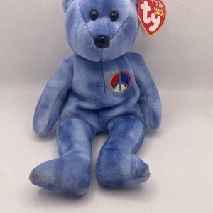 Ty Blue Peace Bear Plush Toy